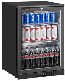 METRO Professional Frigorífico para bebidas GBC3001, plástico/metal/cristal, 60x53x86.5cm, 127 L, refrigeración por ventilación, con cerradura, descongelación automática (127 L - Negro)