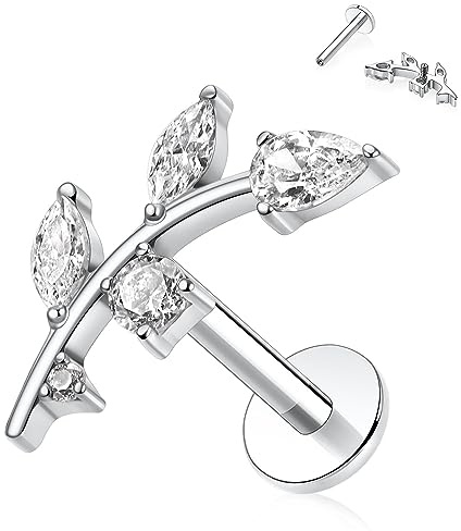 hengkaixuan 16G G23 Titan Flat Back Labret Studs Innengewinde Lippen Studs Tragus Piercing Monroe Medusa Lippenpiercing Silber Lobe Knorpel Conch Ohrring Schmuck 6 8 10 mm