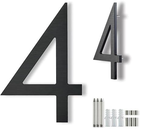 Numéro de maison en métal pour extérieur - Très grands et modernes - Noir mat - Montage encastré - Numéro 4