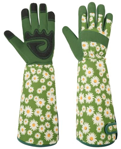 Ainiv Guanti da giardinaggio, resistenti alle spine, guanti da giardino, da donna/uomo, guanti resistenti alle spine, con polsino extra lungo e palmo rinforzato e punta delle dita (verde-M)