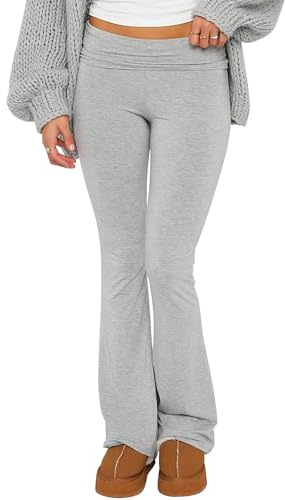 Qianderer Ausgestellte Damen-Leggings, Glockenhose, hohe Taille, Stretch, schlankmachend, einfarbig, Workout, Fitnessstudio, Yogahose