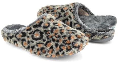 JOMIX Chaussons Maison Femme Semelle Intérieure Amovible Hiver Fourrés Peluche Motif Léopard Chauds Antidérapants Légers pour Moments Cocooning Salon Chambre MD2410 Gris 38