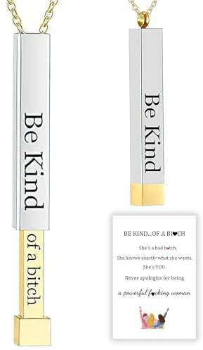 Be Kind Of A B Necklaces For Women, Hidden Message Necklace, Best Friends Sorority Sisters Friendship Jewelry Gift, Square Tube Pendant with Hidden Message Strap, Graduation Gift for Her