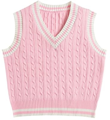 Hyipels Women's Sweater Vest,Y2K Sleeveless Pattern Preppy Style Knitted Crop Tank Top for Girl