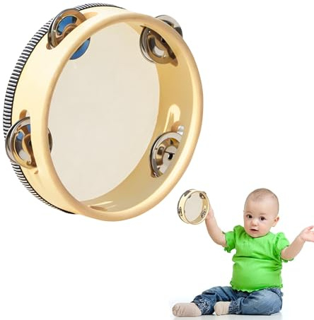 Pandereta de Madera Portátil de Una Hilera para Niños - Instrumento de Percusión para Fiestas (6 Pulgadas)