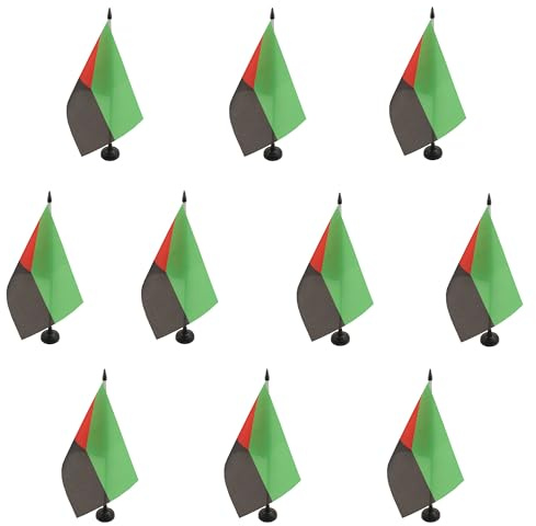 AZ FLAG Lot de 10 Drapeaux de Table Martinique indépéndantiste 21x14 cm | Usage intérieur Drapeau de bureau guadeloupéen finition cousue et bords renforcés avec mât en plastique et socle en plastique