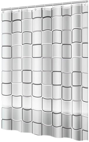 FuninCrea Duschvorhang 180x180cm mit 12 Duschvorhang Ringe, Duschvorhang Anti Schimmel Duschvorhang Stoff Badewannenvorhang Trocknet Schnell Bad Vorhang Duschvorhang Wasserdicht (180x180, Quadrat)