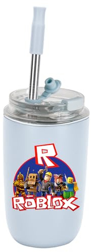 MAJEQZGY Roblox Wasserflasche 280 ml Edelstahl Auslaufsicher Trinkflasche mit Strohhalm Trinkbecher für Arbeit, Reisen, Outdoor, Schule (R Halbkreis)