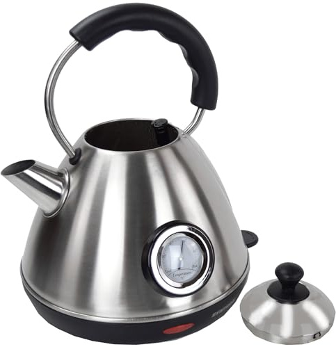 Syntrox Germany Edelstahl Wasserkocher mit Temperaturanzeige | Retro Marox, 1,7 Liter Kapazität, 2200 Watt, Cool-Touch-Griff, langlebig und energieeffizient,