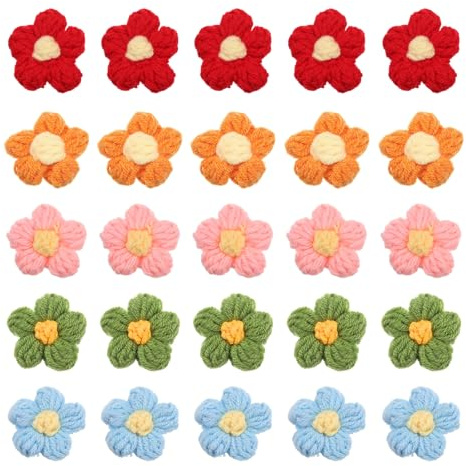 sourcing map 50 parches de flores para coser, pétalos florales de ganchillo hechos a mano, apliques de flores de ganchillo, adornos para bricolaje, ropa de pelo, manualidades de boda, multicolor