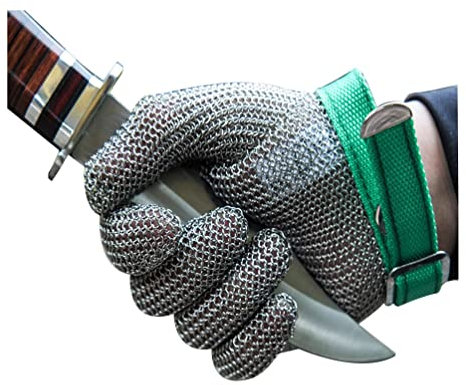 Schnittschutzhandschuhe Schnittschutzhandschuhe für Köche, Sicherheitsarbeitshandschuhe mit Nylon-Handgelenksriemen, stichfeste Handschuhe aus Edelstahl mit Kettengeflecht (Größe: 1er-Pack/XS) (