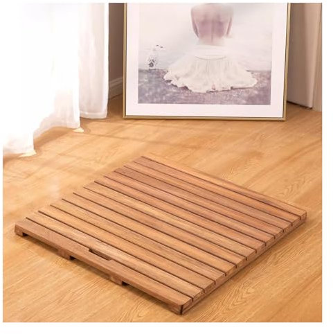 QWEASDF Natürlich badematte holzmatte, holzmatte Outdoor holzmatte Bad,Holz Dusche Badematte,Robust Dauerhaft rutschfest,Quadrat Lattenrost Design Fußboden Matten,SandelholzHolz(W65xL85cm/W25xL33in)