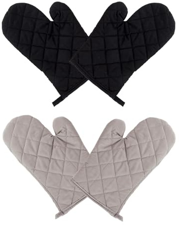 GUTERTOP 4 Stück Ofenhandschuhe Hitzebestaendig, Topfhandschuhe Hitzebeständig 220°C Anti-Rutsch, Backhandschuhe Ofenhandschuhe für Kochen Backen Grillen Auflaufform, (Schwarz, Grau)