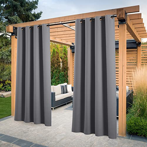 PONY DANCE Outdoor Vorhang Wetterfest mit Ösen 2er Set Outdoorvorhänge für Pavillon/Terrasse Sichtschutz & Sonnnenschutz Balkon Vorhang Outdoor Gardinen Wasserdicht, H 213 x B 132 cm, Grau