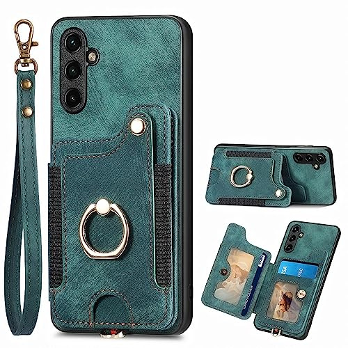 Wuhaizher for Samsung A36 5G Case RFID Blocking with Ring Holder 360 Degree Rotation Stand Phone Wallet Case for Men Women Girls with 5 Card Holder Shockproof Cover for Samsung Galaxy A36 5G, Green