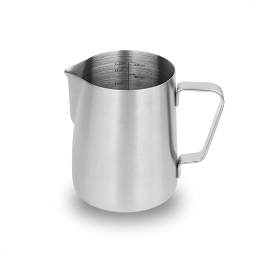 watchget Milchaufschäumkrug aus Edelstahl, 350 ml, Espresso-Dampfkrug für Cappuccino, Latte Art, Kaffeemaschinen-Zubehör, Milchkännchen, Milchaufschäumer, Tasse, mattes Silber