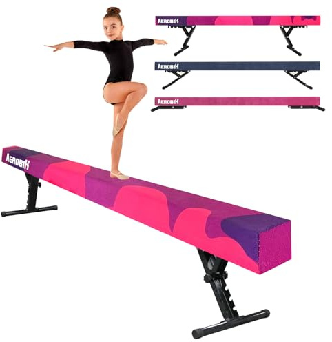Original Cup Aerobik Poutre de Gymnastique Rose & Violette pour Enfants | Hauteur Réglable sur 5 Niveaux 16,5 à 56,5 cm | Montage Facile et Sécurité Maximale | Antidérapante