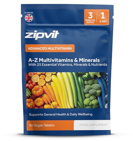 Zipvit A-Z Multivitamin Tablets, Vegan Multivitamin & Minerals for Men and Women, 90 Tablets (3-Month Supply), 26 Essential Vitamins & Minerals for Immune Support, Bone Health, and Energy
