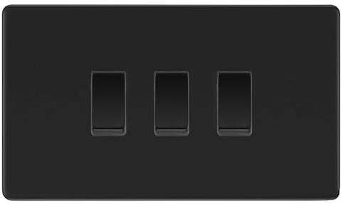 BG Screwless Matt Black Triple Light Switch in Double Format 3 Gang Switch