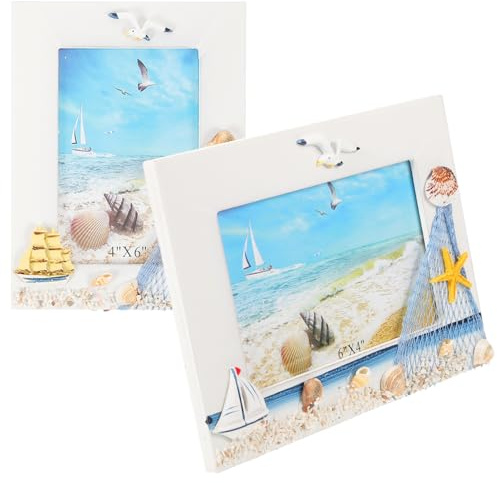 FUTUREORYY Marcos De Fotos De Madera Temática Mediterránea y Oceánica 15x10 Cm Resistentes Soporte Estable Decoración Escritorio Dormitorio Sala 2 Piezas