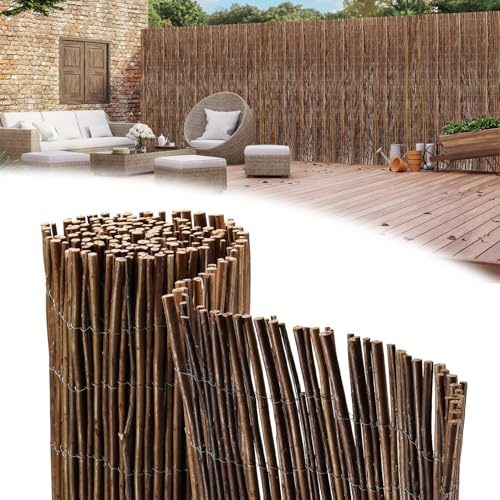 Peviasot Weidenmatte 150 x 500 cm, Ø6-13mm, Natürlicher Sichtschutz für Garten, Balkon und Terrasse, Wind- & Sonnenschutz, Balkonzaun, Flexible Montage, Braun