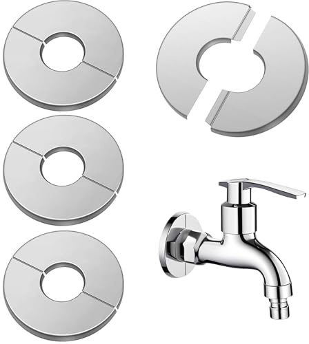 WAIZHIUA 4 Stück Edelstahl Rosetten Abdeckung, 51mm Rosetten Abdeckung, Bekorative Abdeckungen Für Rohre, Edelstahl Rohrmanschetten Für Wasserhähne, Rohre, Heizkörperrohre(Silber)