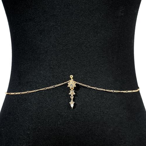 AVYRING Chaîne ventrale en or avec zircones cubiques pour nombril - Bijou pendant pour femme, 10 mm, Acier inoxydable