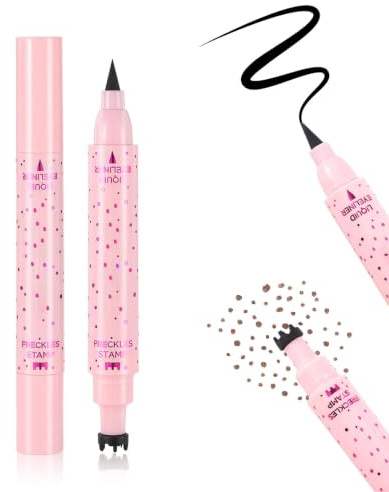 Prreal Eyeliner Freckle Pen, 2 in 1 Freckle Stamp and Liquid Eyeliner,03 | Waterproof Black Liquid Eyeliner, Natural Lifelike Freckles Makeup, Soft Sopt Pen Magic Fake Freckles,Dark Brown