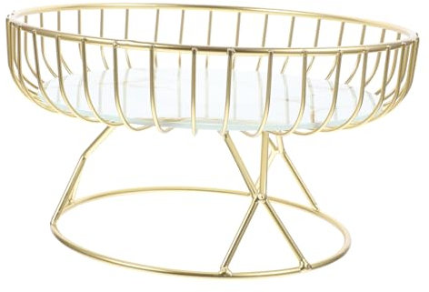 Mikikit Frutero Decorativo de Hierro y Vidrio, Cesta Dorada para Fruta y Aperitivos, Estructura Resistente para Mesa y Salón