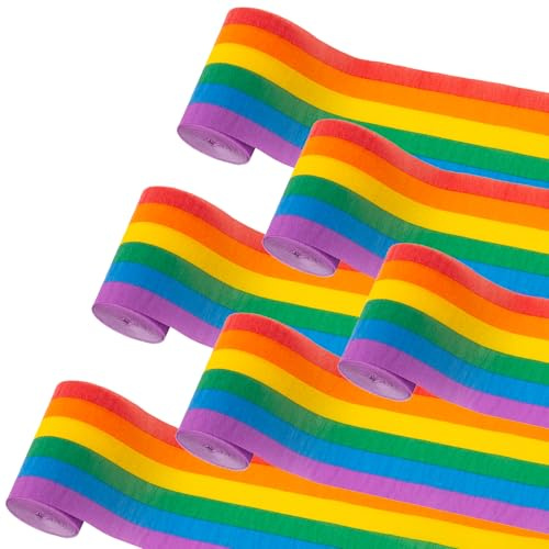 Suaxova Krepppapier-Luftschlangen, 6 Rollen, 60 m, Regenbogen-Luftschlangen, Party-Dekorationen, bunte Krepprollen für Geburtstag, Hochzeitsdekoration