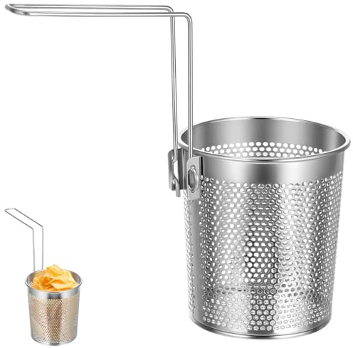 NOLITOY Edelstahl Nudelsieb Mit Griff Nudelkorb Zum Abgießen Von Pasta Gemüse Und Fleisch Sicheres Handhabung Küchensieb Für Kochen Und Braten 9.84 X 5.12 X 4.92 in
