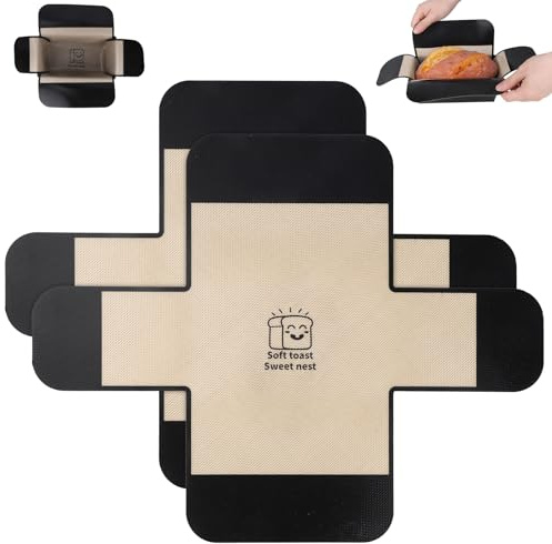 2pcs Silicone Bread Loaf Pan Liners, Dutch Oven Sling Reusable Non-Stick Baking Mat Cake Tin Liner Sourdough Lifter with Extended Side & Cute Pattern Design Dough Transfer for 9x5in or 1.5lb Loaf Pan