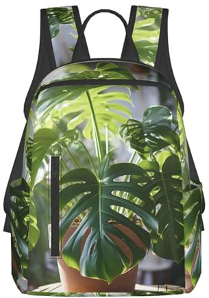 VPPUR Monstera Deliciosa Sac à dos d'extérieur simple et décontracté avec imprimé palmier bananier Sac à dos de voyage imperméable et pliable Grande capacité