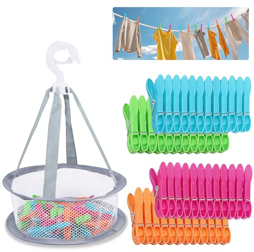 Wäscheklammerkorb 48 Stück Kluppen Klammerbeutel Klammerkorb für Wäscheklammern mit Beutel Wäscheklammerkleid Korb für Sockenclips Zum Waschen Wäscheklammerbeutel Draußen Klammersack Klammerkörbchen