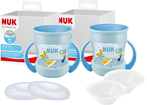 NUK Mini Magic Cup Set – 2x Trinklernbecher mit Marienkäfer Motiv 160ml + 2 Ersatzdeckel & 2 Trinktüllen – BPA-frei, auslaufsicherer Babybecher