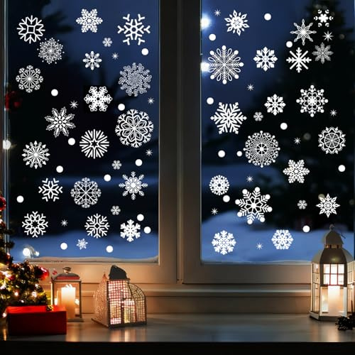 APKOL 162 Pcs Schneeflocken Fensterbilder Weihnachten Selbstklebend, Weihnachtsdeko Fenster, Große Fensterbilder Weihnachten, Fensterdeko weihnachten, Weihnachts Bilder fensterbilder, Schneeflocken