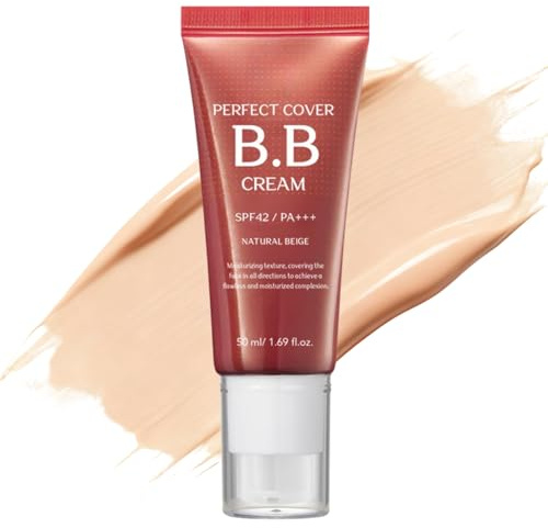 Perfect Cover BB Cream SPF42 PA+++, BB Cream Foundation, Tinted Moisturiser Natural Beige, Lightweight Daily Makeup with Natural Coverage, Hydrating & Non-Greasy, Flawless, Glowy Finish, 50ml