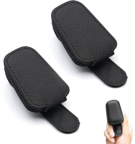 Zegnuem Brillenhalter für Auto Sonnenblende, Magnetischer Leder Halter für Sonnenbrillen und Karten, Universell für Auto Visier in Grau 2 Stück