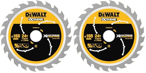 Dewalt DT99560-QZ DT99560-QZ-Hojas para Sierra Circular portátil XR Extreme RUNTIME 165mm x 20mm 24D, black/yellow (Pack of 2)