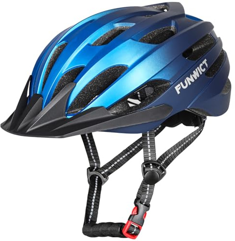 FUNWICT Cykelhjälm för mountainbike för vuxna, lätt och justerbar cykelhjälm med solskydd för cykel, 57-61 cm (marinblå, L: 57-61 cm)