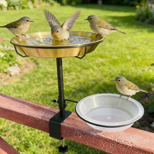 Bain d'oiseaux, résistant à l'hiver, mangeoire pour oiseaux, balustrade, amovible, pour oiseaux sauvages, balcon, jardin, bain d'oiseaux, 32 x 32 x 6 cm