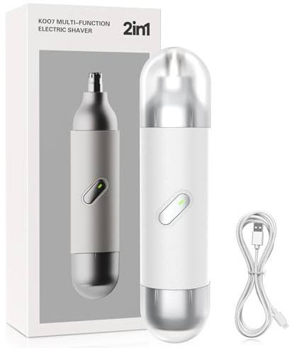 2 in 1 Nasenhaartrimmer, Ohrhaarschneider Barttrimmer Gesichtshaarentferner, Professionelle USB Aufladbar Schmerzfrei Haartrimmer für Männer und Frauen, Weiß
