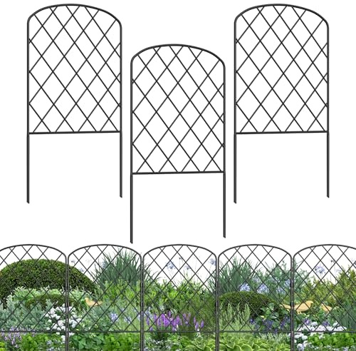QEENTOE 10PCS Tierbarriere-Zaun Metall Mobiler Zaun Hundezäune für Kaninchen Hund Hof Dekoration Gitterzaun Gartenbeet Steckzaun ohne Graben für Camping Teich Außenbereich Rautenmuster Gartengitter