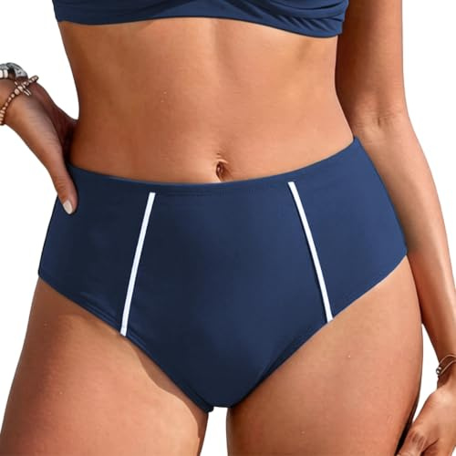 Rayson Braguitas de Bikini Mujer Cintura Alta con Líneas Clásicas y Versátil Pantalones de Baño Triángulo Modelo Básico