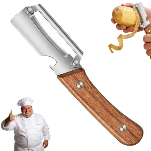 Pelador de Madera de Deslizamiento Suave, Pelador de Verduras Multifuncional para Cocina, Pelador de Patatas, Frutas y Calabazas con Abrebotellas (1PC)