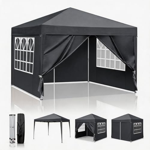 BreezTerra Pavillon 3x3 m,Faltpavillon Wasserdicht Windfest UV 50+ Sonnenschutz, Höhenverstellbare, Stabil Gartenzelt Partyzelt für Garten, Party, Terrasse,Camping,Anthrazit