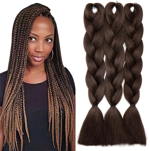 TESS 60 cm Extension per Treccine Africane #4 Marrone Cioccolato, Extension Capelli Treccine 1 Pezzi Jumbo Treccia (100g/Pezzi) Capelli Finti per Treccine