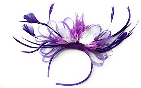 Purple, Lilac Light Purple and White Net Hoop Feather Hair Fascinator Headband Wedding Royal Ascot Races