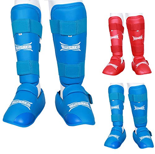 Twister Muay Thai, Boxing, Kickboxing,Karate, Taekwondo, MMA Shin & Instep Padded Guards, Shin in Steps, Shin Guards (Blue, S)