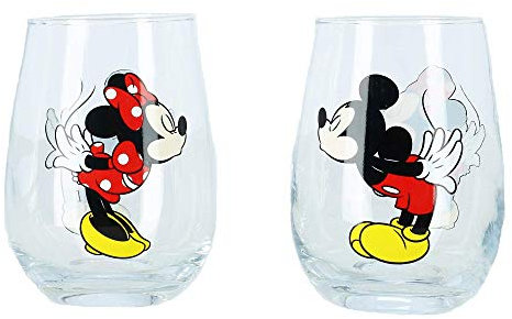 Disney Kissing Mickey and Minnie Mouse Couples Stemless Glasses, Set of 2